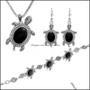 Bracelet Earrings Necklace Jewelry Sets Wholesale Turtle Bracelet Earring Sea Pendant Charm 3Pcs Setsier Plate Single Piece Drop Delivery