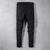 Jeans pour hommes skinny s'adapte au denim Black Pant pour les gars de Biker Slim Ripped Hip Hop Motorcycle régulier Street Hawker Hawker Trendy Long Straight Zipper Hole