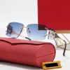 Designer Trend Rimless Sunglasses for Women Unique Double Gold Metal Frame Gradient Black Blue Square Lens Fashion Female Eyewear Mens Carti glass