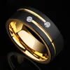 Luxury Mens 8mm Black Stainless Steel Gold Color Ring Crystal Wedding Band for Men's Engagement Party Jewelry