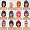 Brun droit court Bob naturel cheveux quotidiens perruques synthétiques pour les femmes blanches avec une frange résistant à la chaleur Cosplay femme fibre perruque 220622