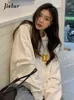 Jielur Korean Letter Brodery Navy White Hoodies Double Layer Hooded Sweatshirt Orange Thin Pullover Female Tops Autumn M-XL Y220810