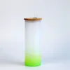 Bicchiere in vetro smerigliato a sublimazione da 18 once con coperchio in bambù Bottiglia d'acqua dritta e sottile Tazza da caffè a trasferimento termico all'ingrosso A02