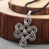 Keltische Infinity knoop hanger ketting voor mannen vrouwen Keltische eeuwigheid knoop charme zwart lederen ketting amulet sieraden