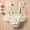 Söta babyflickor Romper Summer Toddler Spädbarn Princess Girl Elegant 3D Flower Spets Backless Jumpsuits Tutu kjolar Holiday kläder 220525