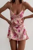 Foridol Casual Floral Boho Elegant French Dress Women Pink Flower Print Bohemian Beach Style Summer Mini Dress 220531