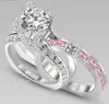 Pierścionki ślubne Rozmiar 5-10 luksusowa biżuteria 10KT białe złoto wypełnione różową sześcienną cyrkonią Zestaw zaręczynowy Zestaw zaręczynowy