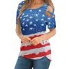 Women American Flag Print Short Sleeve Blue Star Stripe O Neck Patriotic Top T-shirt för självständighetsdag Festivalkläder L220705