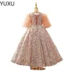 bling paillettes dentelle petits enfants robes de demoiselle d'honneur princesse bijou cou tulle appliques bouffantes florales formelles porte la robe de reconstitution historique de communion