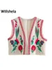 Willshela Women Fashion Position Floral Print Crop Vest Jacket Vintage Retro National Style Female Chic Lady Waistcoat Outfits 220719