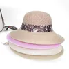 Breite Krempeln Hüte Sommer Frauen Stroh Sonnenhut mit Blumendruckband Bowknot Mode Girls Foldable Strandschutz Hutswide
