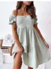 섹시한 슬래시 넥 여름 드레스 패션 캐주얼 한 느슨한 흰색 검은 해변 미니 드레스를위한 우아한 짧은 슬리브 로브 팜메 220516