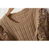 Casual Dresses Vintage Corduroy Women Floral Dress Elegant Autumn Winter Sweater Pullover Mid-Calf