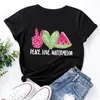 T-shirt da donna estiva in cotone Versatile Peace Love Watermelon Print T-shirt grafiche Top manica corta O-Collo T-shirt oversize casual 220511