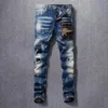 Män jeans italiensk stil mode män retro blå kamouflage pocket designer smal rippad streetwear hip hop denim punk pantsmen's