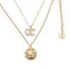 Classique Designer Lettre Double Couche Pendentif Colliers Plaqué Or 18K Crysatl Perle Strass Chandail Collier pour Femmes De Noce Jewerlry Accessoires