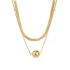 Simple Flat Snake Clavicle Chain Necklace Women Colar Vintage Kpop Ball Pendant Choker Aesthetic Neck Jewelry Accessories