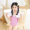 Children summer one-piece swimsuit fashion baby girls big Falbala collar Princess bikini swimwear cute bowknot Backless beach bathing suits S2105