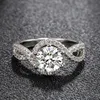 Elegante clásico clásico de seis puntas de circón micro set anillos de compromiso de boda joyería de moda doble fila diamante set anillos de circón