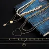 Pendant Necklaces Bohemian Golden Chain Geometric Necklace Retro Multilayer Moon Star Crystal Alloy Collar Jewelry Party GiftPendant