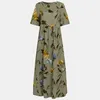 Retro Floral Print Dress Long Women Women Summer Summer Cotton Linen Ruffle Boho Beach Maxi Dresses casual Oneck Holiday Party Dress 220615