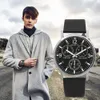 Quartz Horloge Drie Kleinschaal Dial Lederen Band voor Mannen Mode Casual Business Male Clock Polshorloge