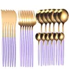 24pcs Gold Tableware Set Stainless Steel Dinnerware Knife Fork Spoon Flatware Safe Cutlery Set Gift