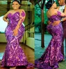 Plus Size Arabic Aso Ebi Purple Mermaid Sparkly Prom Dresses Sheer Neck Evening Formal Party Second Reception Birthday Engagement Gowns Dress