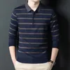 Baumwolle Herren Poloshirts mit Langarm Herbst Gestreiftes Kragenhemd für Männer Loose Fit Slim Poloshirt Koreanische Kleidung Tops 220726