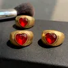 Ins Retro Exaggerated Ruby Heart Ring Female Fashion Personality Bronze Tide Brand Hip-hop All-match Jewelry Accessories