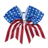 8inch Girls American Flag Glitter Ribbon Hair bands Bowknot 4th of July Independence Day Ponytail Holder Hair Ties