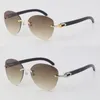 New Original Luxury Black Buffalo Horn Sunglasses Metal Rimless Woman Design Butterfly Lens Oversized Large Round Sun glasses Man Frame and Box Size:60-18-140MM