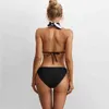 Tasarımcı Beach Thong Moda Mayo Bikini Set Düşük Bel Üçgen Bölünmüş Saf Dire Seksi Yeni Kadın Mayo İki Parçalı Set Siyah Boyun Sling