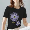 Женская футболка винтаж Daisy T Roomts Flower Pattern Series Summer Black All-Match O Sece Tee Tees Стопковые топы