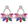 Fashion Multicolor Crystal with Pearl Flower Dangle Earrings For Women Shiny Rhinestone Jewelry Wedding Party Accessories