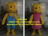 Costume de poupée mascotte Costume de mascotte d'ours jaune couple animé Mascotte avec de petits yeux noirs gros joues rondes rouges visage heureux adulte No.3785 Fr