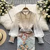 Lace Embroidery Women Dress Summer 2023 Temperament Elegant Zipper Long Sleeves Ladies A Line Slim Chic Dresses