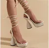 Sandálias Lace-up quadrado de dedo da plataforma sapatos de verão mulheres salto de pico de 14 cm de altura bombas femininas transparentes sexysandals