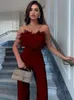 Casual jurken Hirigin vrouwen elegante long jumpsuit strapless slash nek veer buis top sexy modefeestje avondje 2022 sum4620970