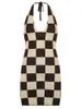 Rapcopter Plaid Dzianiny Kalterowa Sukienka Wiązanie Retro Y2K Bodycon Dress Backless Sexy Slim Uroczy Party Beach Sundress Clubwear Y220413