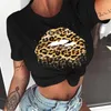 Wvioce lèvres aquarelle graphique t-shirt lèvres haut pour femme col rond Sexy noir t-shirts baiser drôle été femme doux 9180