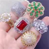 Moda grande anel de pedras preciosas para mulheres zircão completo anel de diamante indústria pesada luxo conjunta anéis de cobre colorido jóias 6571299