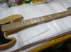Factory Custom Natural Wood Color 4 Strings Electric Bass Guitar with White Pearl Inlay Black Pickguard Pickup cover Offer Customized