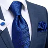 Papillon Luxury Royal Blue Paisley Cravatta da uomo Set Accessori da sposa per uomo Clip Anello Fazzoletto Gemelli Regali UomoBow