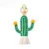 Creative Cactus Key rings For Women Bag Accessories Cute Green Woven Cactus Keychains Tulip Flower Bracelet Keyrings