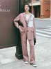 Women's Two Piece Pants Spring Autumn Blazer Set Women Fashion Elegant Splice Stripe Loose Bussiness Casual Suit Coat Sets 8015Women's