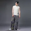 Men's Wide Leg Pants Streetwear Casual Pant national male print color Clothing cotton linen Summer breathable Trousers