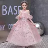 Adorável blush cor-de-rosa flor vestidos de menina para casamento 2022 CAP manga jóia princesa crianças vestidos de festa com laço apliques vestido de menina