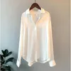 Women's Blouses & Shirts High Quality Elegant Imitation Silk Blouse Spring Women Fashion Long Sleeves Satin Vintage Femme Stand Street Shirt