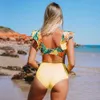 2022 Flounce Biquini Swimwear Hoge taille gegolfde Sexy Bikini Set Floral Beachwear V-Neck Bathing Suit Women Two Pieces Swimsuit